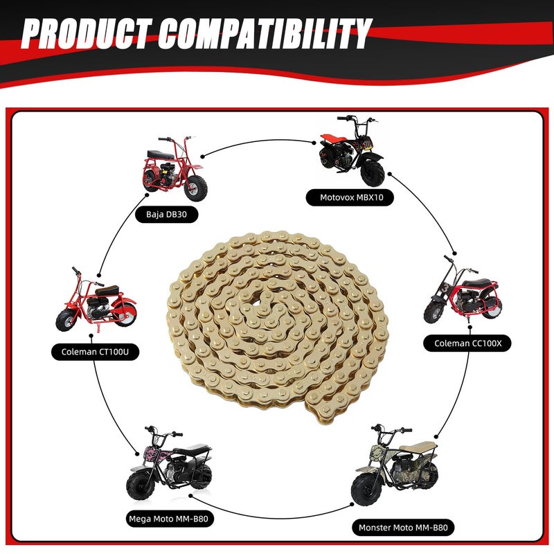 KAMIER #35 Drive Chain 140 Links Gold with Chain Breaker Tool for 79cc 97cc 100cc 2.8hp Coleman CT100U CC100X RB100 Mega Monster Moto MMB80 MMB105 Baja Doodle Bug DB30 Motovox Mini Bike Go Kart Parts - Image 3